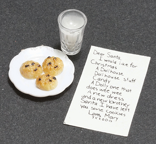 Dollhouse miniature NOTE TO SANTA WITH  MILK & COOKIES